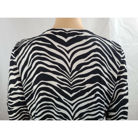 HBA Women's (M) Black & White Zebra 3/4 Sleeve Lightweight Cardigan Sweater - Picture 7 of 11